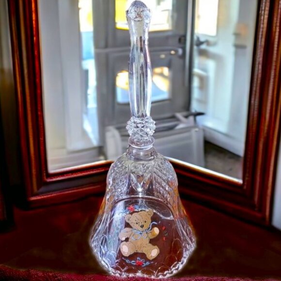 Vintage 90s Lead Cut Crystal Teddy Bear Decorative Bell NEW - Picture 3 of 5